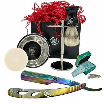 Men's Shaving Gift Set | Wet Shaving Kit de Afeitado de Lujo para Hombres, Unique Multi-Color Shavette, Stainless Steel & 100 Blades Gift Idea For Him