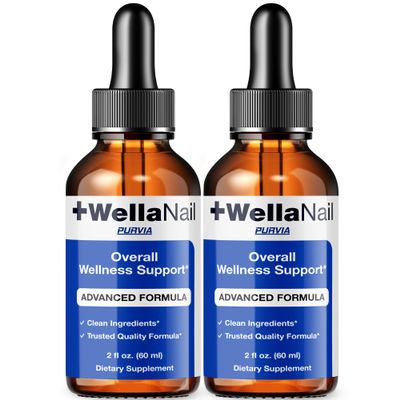 (2 Pack) WellaNail Drops, Wella Nail Care Liquid Supplement Advanced Maximum Extra Strength Formula, Toenail Hydration Premium Natural Ingredients Foot & Cuticle Support for Healthy Appearance (4oz)
