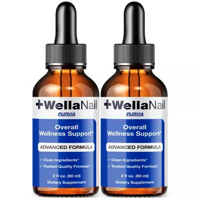 (2 Pack) WellaNail Drops, Wella Nail Care Liquid Supplement Advanced Maximum Extra Strength Formula, Toenail Hydration Premium Natural Ingredients Foot & Cuticle Support for Healthy Appearance (4oz)