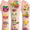 8 Sheets 200+ Mardi Gras Temporary Tattoos Stickers Mardi Gras Party Decorations Favors Fat Tuesday Mask Crown Tattoo Stickers for Carnival Holiday Gifts Rewards Supplies view 1