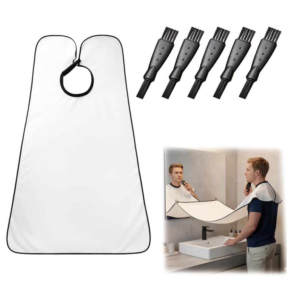 1 Pcs Beard Bib, Beard Trimming Catcher with Adjustable Strap for Efficient Capture, Clipper Brushes for Cleaning and Reuse for Home Grooming by Men