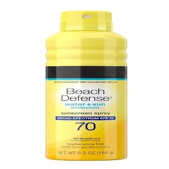 Beach Defense Water and Sun Protection Sunscreen Spray, Broad Spectrum SPF 70, Oxybenzone Free, Water Resistant, 6.5 oz