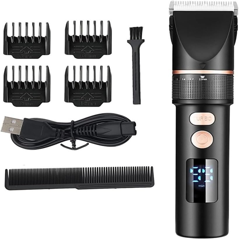 YHNNH Professional Hair Clippers for Men, LCD Professional Barber Shop Adjustable Cordless USB Electric Rechargeable Hair Trimmer Powerful Clipper Cutting