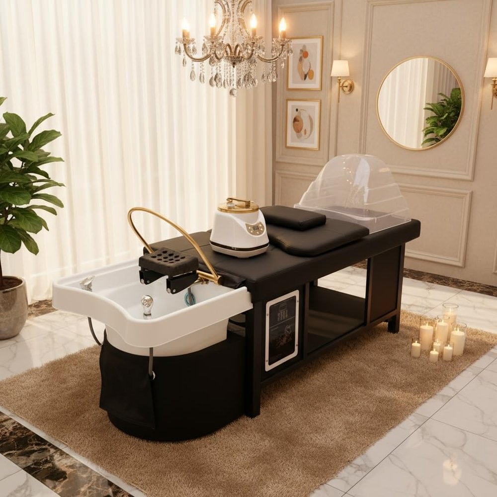 Head Spa Equipment, Japanese Head/Back Massage Therapy Table, Shampoo Bed for Spa Beauty Salon Barber