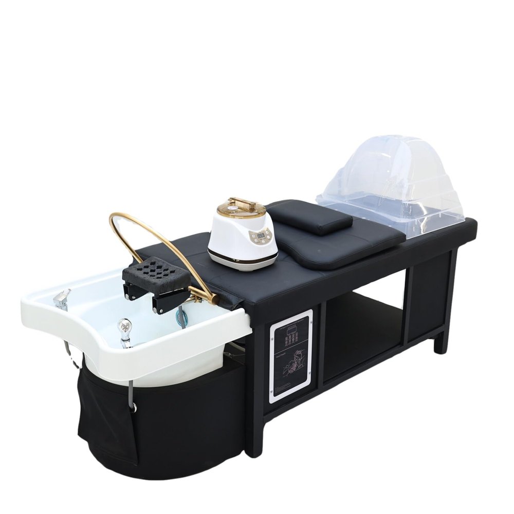 Head Spa Bed, U-Shape Water Massage Shampoo Backwash Unit with Cover Pillow, Spa Resort Hair Salon Equipment, Black