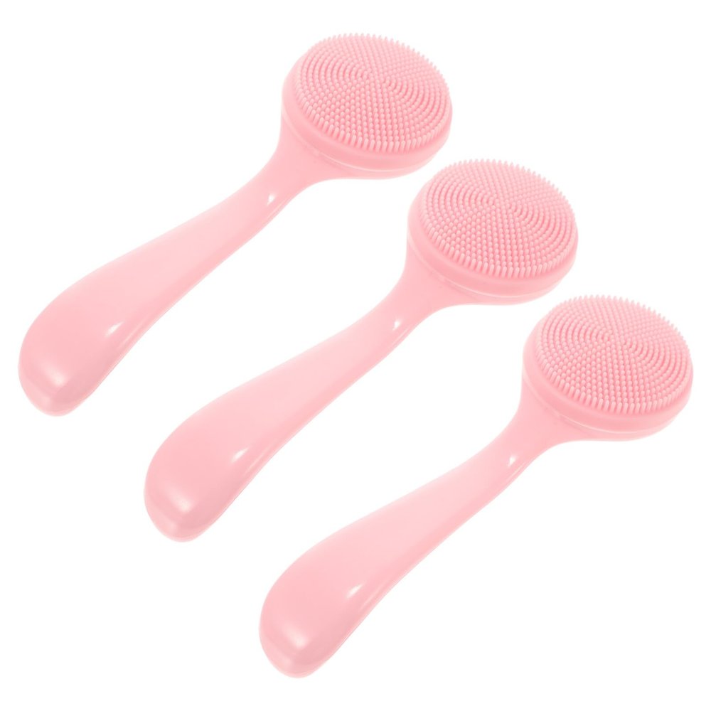 PRETYZOOM 3pcs Portable Silicone Facial Cleansing Brush Handheld Face Scrubber for Women Gentle Exfoliating Blackhead Removal Lightweight Skin Care Tool in Pink