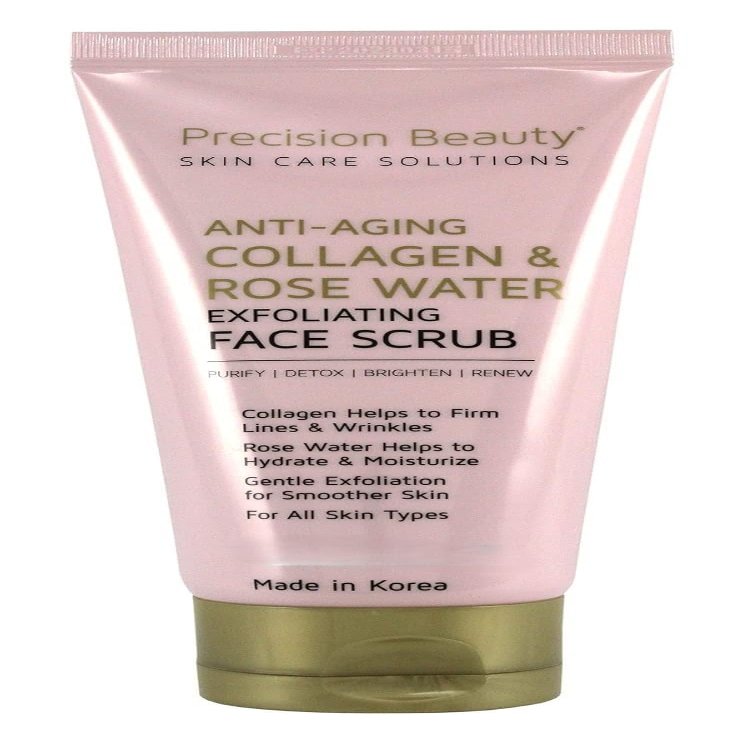 Precision Beauty Anti-Aging Collagen and Rose Water Exfoliating Face Scrub, All Skin Types, Gentle Exfoliation, Paraben Free, 8 Fl Oz