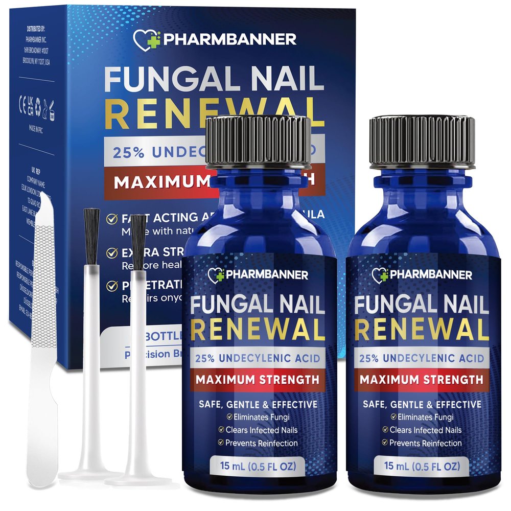 PHARMBANNER Toenail Fungus Treatment Extra Strength: 25% Undecylenic Acid Toe & Fingernail Fungus Renewal - Nail Fungus Treatment Kit with Brush & File - For Ingrown Nails & Discoloration