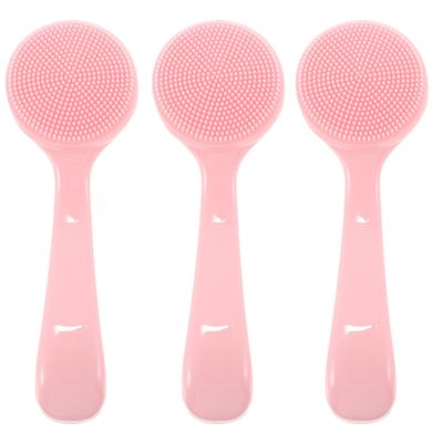 Cabilock 3pcs Silicone Facial Cleansing Brush Manual Handheld Face Scrubber Soft Silica Gel Bristles for Gentle Exfoliation and Makeup Pink for Women and Daily Skincare