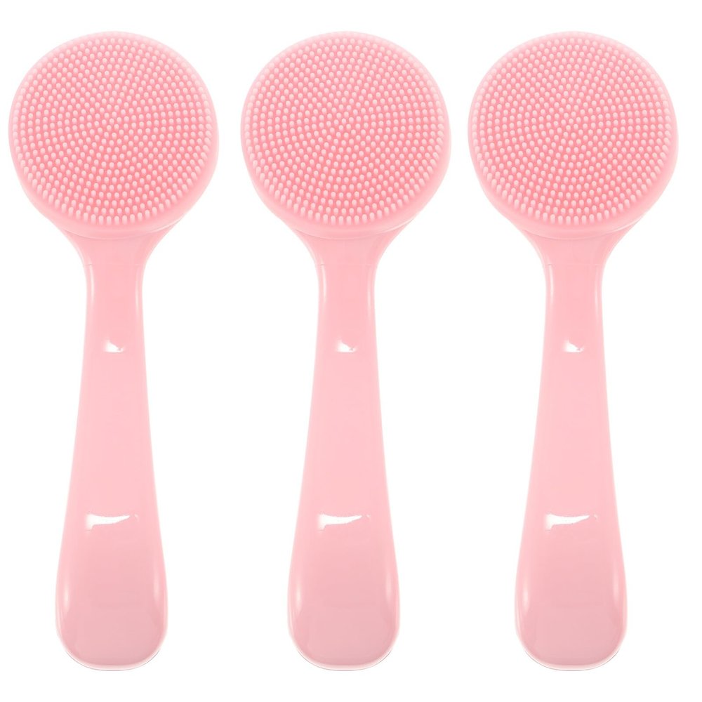 Cabilock 3pcs Silicone Facial Cleansing Brush Manual Handheld Face Scrubber Soft Silica Gel Bristles for Gentle Exfoliation and Makeup Pink for Women and Daily Skincare