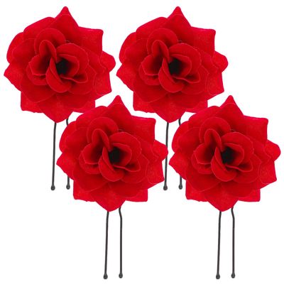 LOORGVEL 4pcs Red Rose Shaped Hairpins Velvet Wedding Headdress Bridal Hair Accessories for Bridesmaids Party Prom Headwear