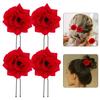 LOORGVEL 4pcs Red Rose Shaped Hairpins Velvet Wedding Headdress Bridal Hair Accessories for Bridesmaids Party Prom Headwear view 4