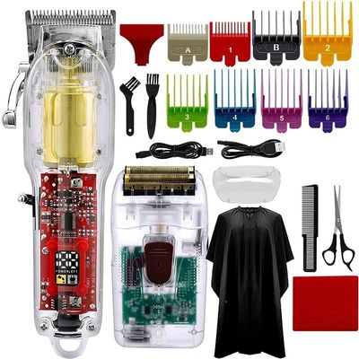 YHNNH Men's Professional Hair Clipper, 2-in-1 Transparent Rechargeable Hair Clipper and Shaver Trimmer, Beard Trimmer with LCD Display.