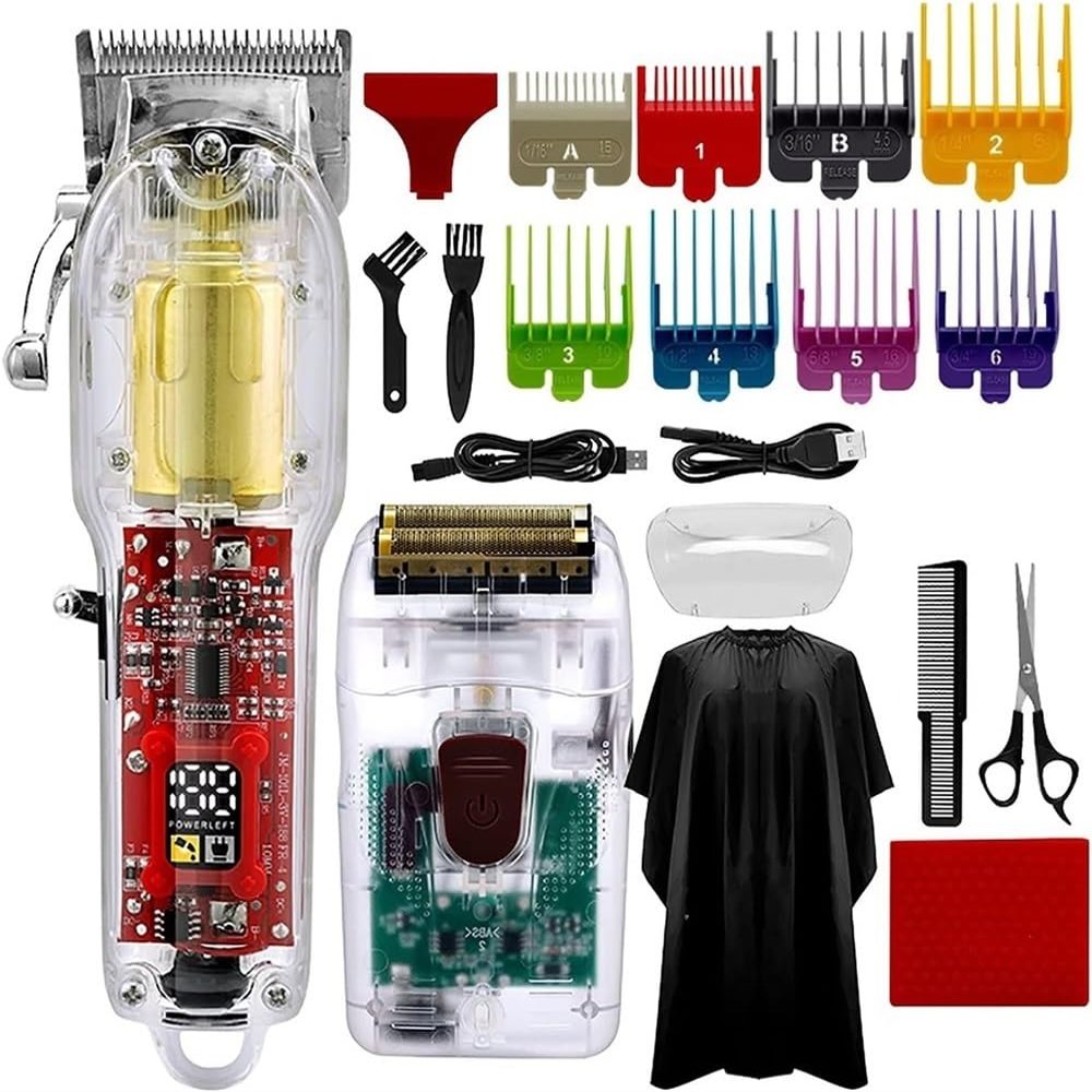YHNNH Men's Professional Hair Clipper, 2-in-1 Transparent Rechargeable Hair Clipper and Shaver Trimmer, Beard Trimmer with LCD Display.
