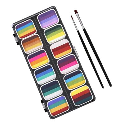 Mobestech Color Gradient Rainbow Face Paint Kit with Matte Non-toxic Water-activated Body Paint for Face Body Art Easy Wash Off Portable Storage Box for Halloween