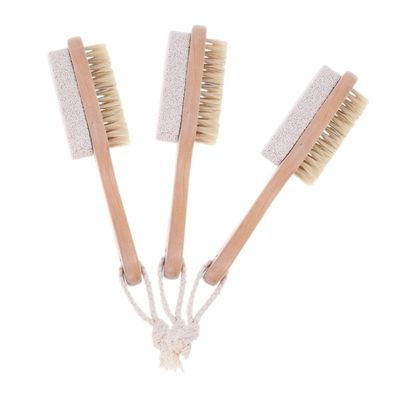 GETAJGHSD 3pcs Double-Sided Foot Brush with Wooden Handle for Shower One Pumice Stone and Bristles Foot Care Tool for Dead Skin Removal
