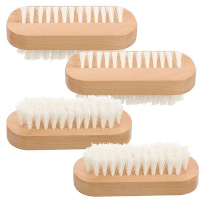 SOLUSTRE 4Pcs Wooden Manicure Brush Dual-sided Bristle Nail Hand Scrub for Men Women Portable Nail Art and Pet Paw Cleaning Random Color
