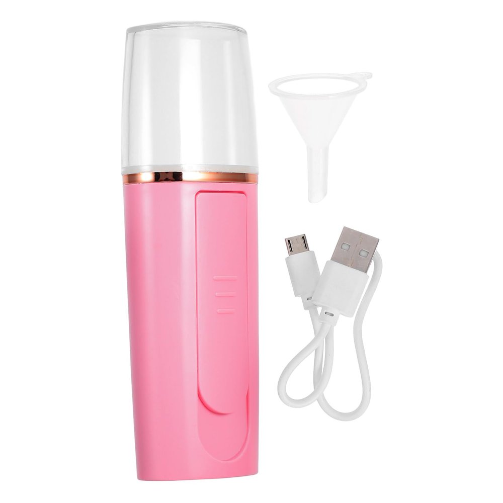 Cabilock USB Rechargeable Nano Facial Steamer Warm Mist Sprayer Moisturizing Face Humidifier for Deep Cleansing Pores and Skin Care Portable Pink Cold Spray Device Silent Operation