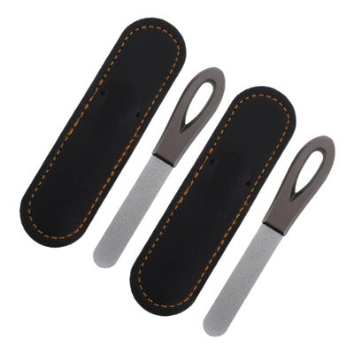 Cabilock 2 Sets Stainless Steel Double Sided Nail Files with Anti-Slip Handle Portable Nail Shapers for Manicure and Travel Easy to Clean with Protective Case