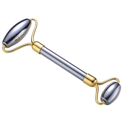 STOBAZA Double-Head Natural Stone Facial Roller for Wrinkles and Puffiness Slimming Face Massager Heads Enhances and Skin Absorption Gold Tone for Women