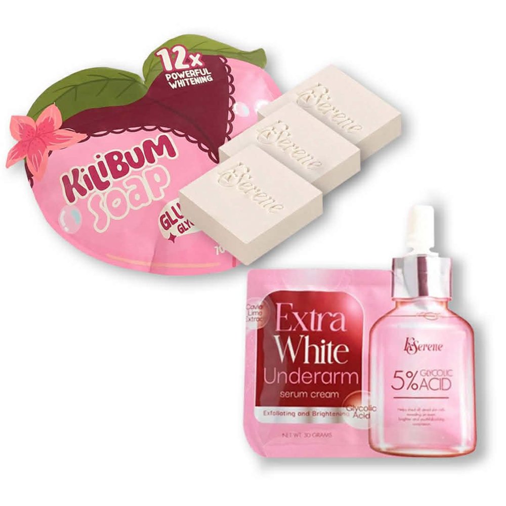 KSerene Kilibum Soap Gluta Gycolic 3 bars, 70g each + KSerene Extra White Underarm Serum Cream Serum, 30g