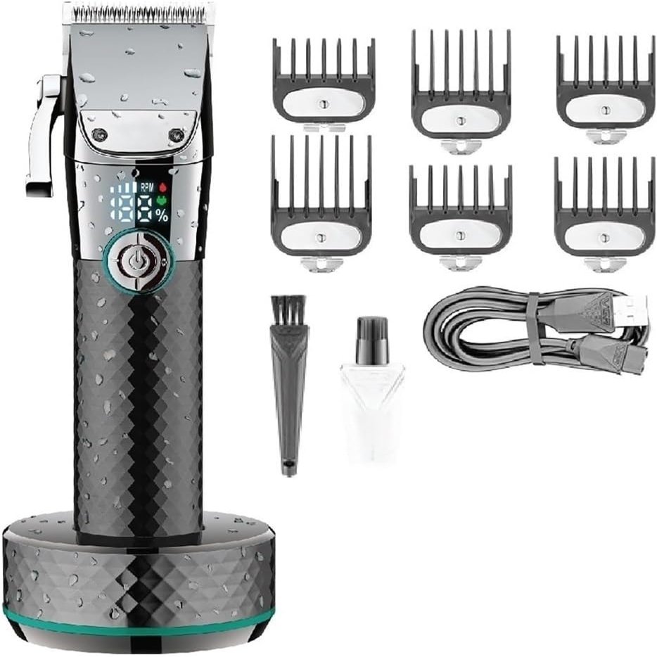 YHNNH Men's Professional Hair Clipper, Wireless, Rechargeable, Adjustable Hair Clippers, with Charging Base.(Green)