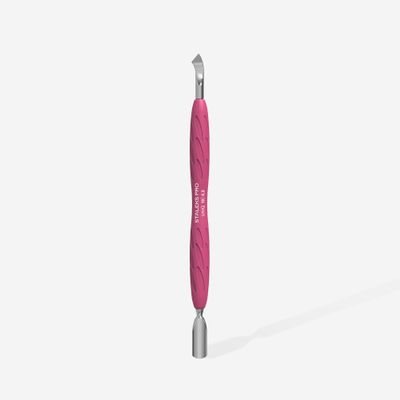 Staleks PRO Manicure Pusher with Silicone Handle Gummy UNIQ 10 TYPE 4.2  Narrow Rounded Pusher + Bent Blade (Professional Dual-Ended Cuticle Pusher)