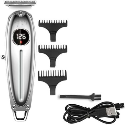 YHNNH Men's Hair Clippers, Professional Beard Trimmers, All-Metal Electric Beard Trimmers, Rechargeable Electric Hair Clippers(Silver)