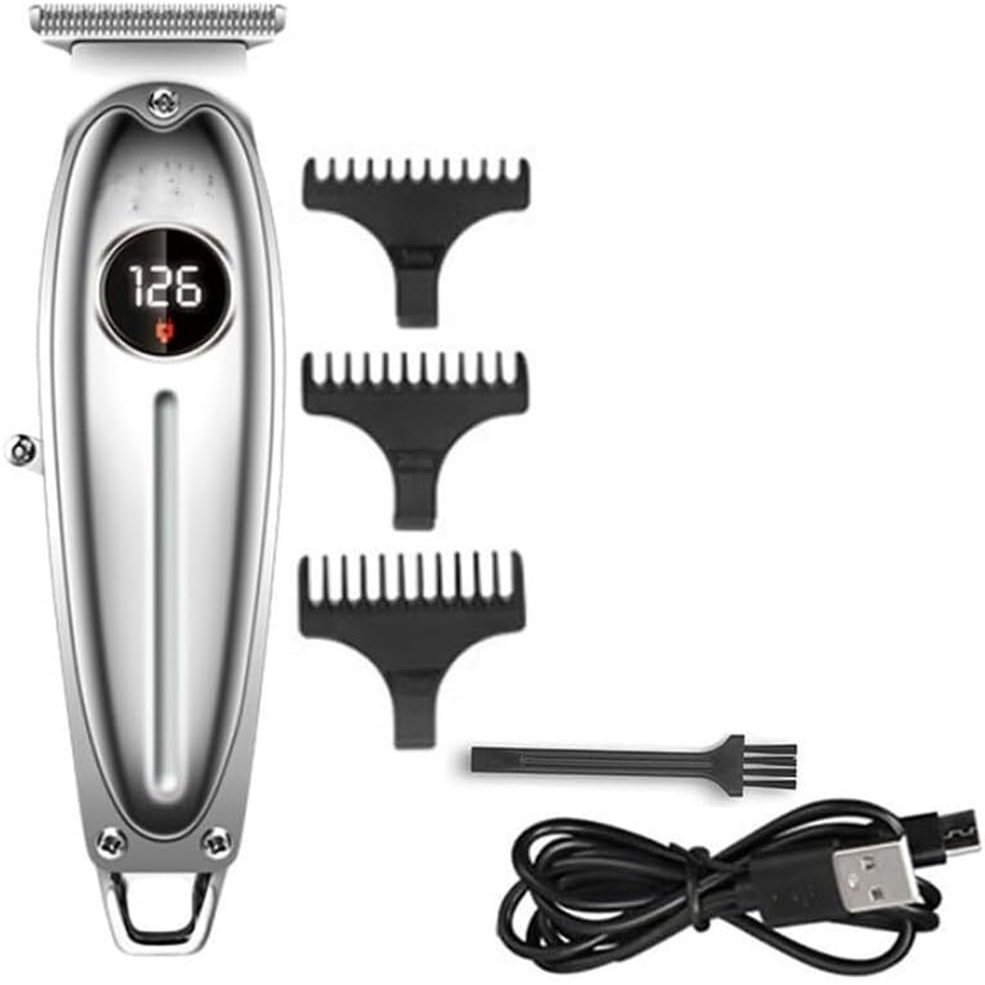 YHNNH Men's Hair Clippers, Professional Beard Trimmers, All-Metal Electric Beard Trimmers, Rechargeable Electric Hair Clippers(Silver)
