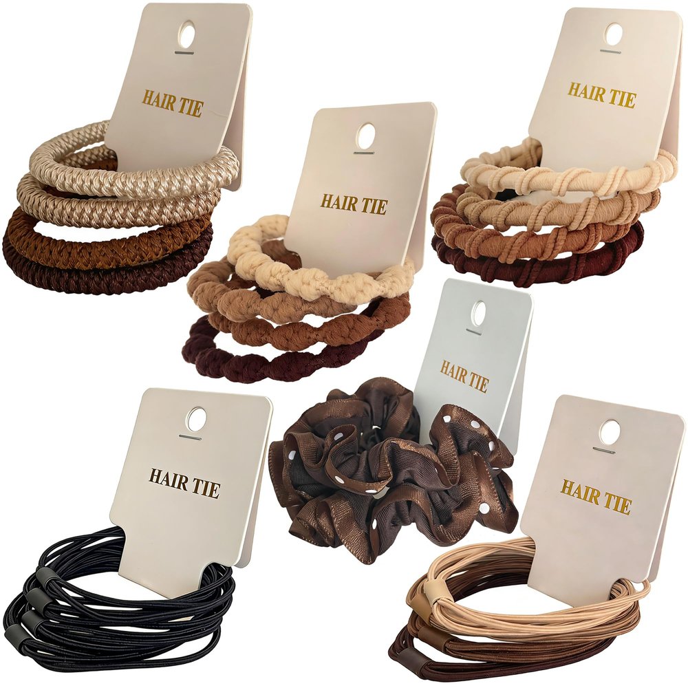 Mebloblo Hair Ties Sets, Mix Hair Scrunchies, Ponytail Holder for Women, Hair Elastics, Stretchy Hair Bands, Hair Styling Accessories, Hair Bands for Thick, Curly & Textured Hair, 6 Sets (22 Pcs)