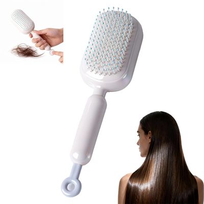 Retractable Cushion Massage Comb, 2026 New 3-in-1 Self Cleaning Comb, for Fast Blow Drying & Scalp Massage, Ergonomic Detangler for All Hair Types (White)