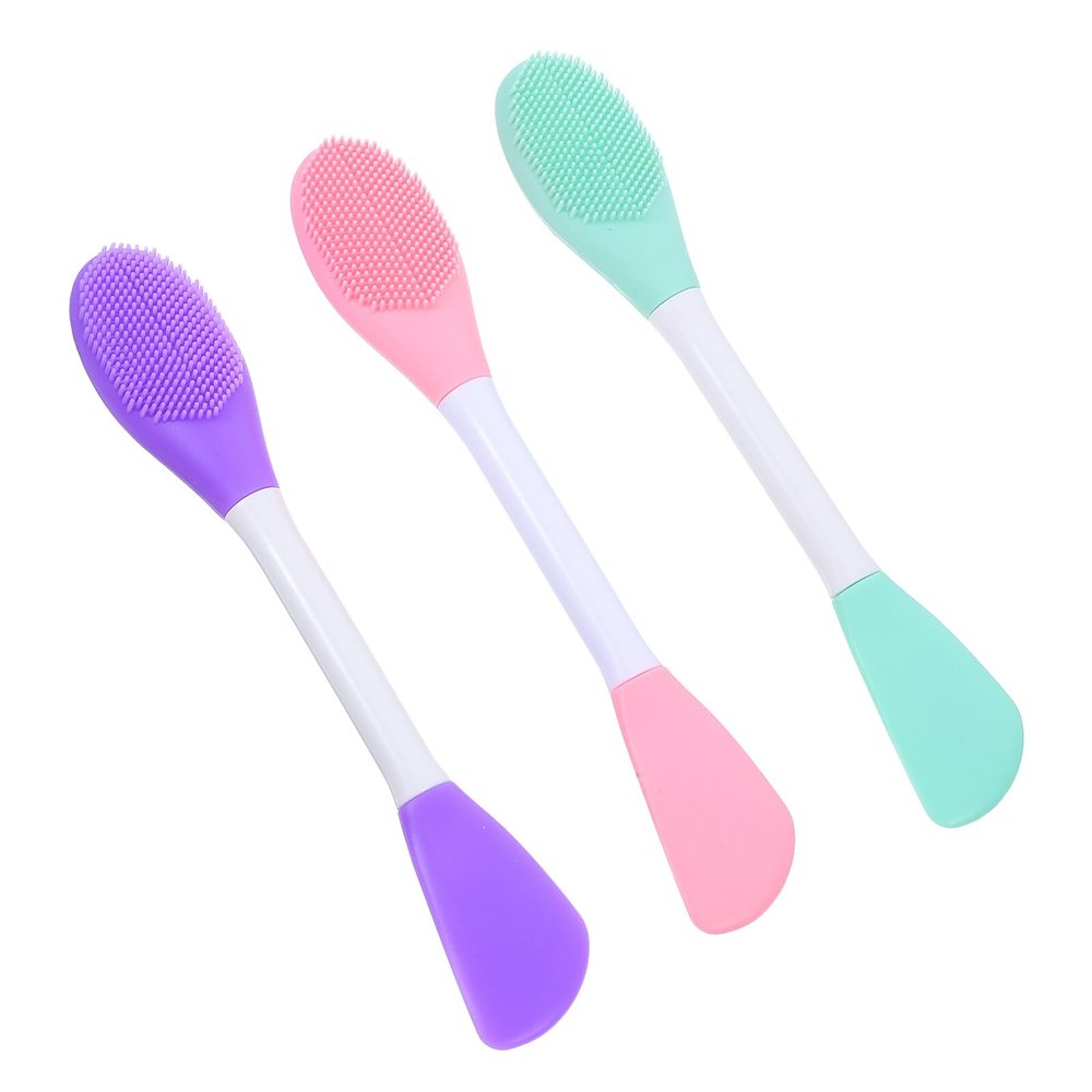 COOPHYA 3pcs Silicone Facial Cleansing Brush Double Head Manual Handheld Skin Scrubber Soft Ergonomic Design for Gentle Exfoliation and Deep Cleaning Portable Mint Green Pink Purple