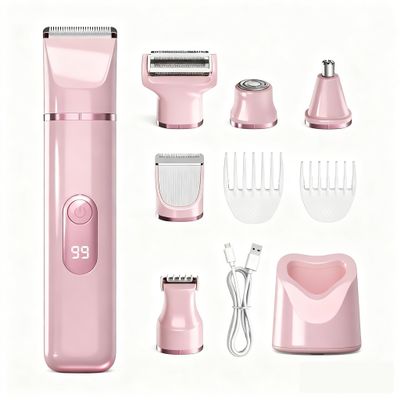 ZLILUGL 5-in-1 Electric Bikini Trimmer for Women IPX7, Painless Electric Razor & Shaver with Dual Blades, Women Pubic Facial Nose Body Leg Hair Removal, USB Recharge Dock, Waterproof Hygiene Razor