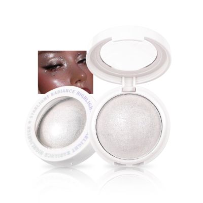 Easilydays Holographic Shimmer Eyeshadow & Highlighter, 4Colors Mashed Potato Pearlescent Monochrome Cream Highlighter, Smooth Long Lasting Sparkling Mermaid Facial Illuminator Makeup, 01 Silver