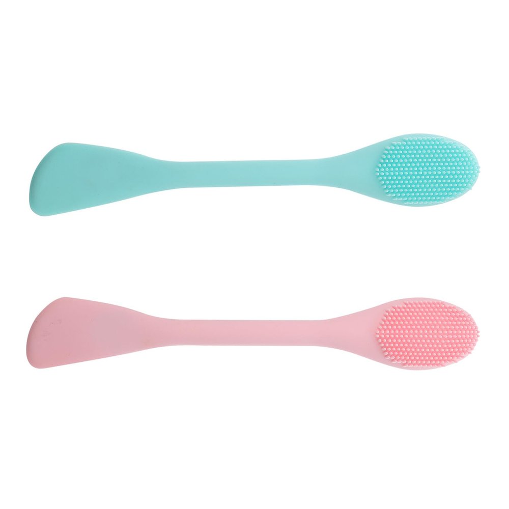 CIMAXIC 2pcs Dual-Head Silicone Facial Cleansing Brush Soft Exfoliating Manual Face Wash Cleaner for Sensitive Skin Gentle Massage and Deep Pore Cleaning Nordic Green and Pink