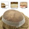 Toupee for Men French Lace Mens Toupee Hairpieces Remy Human Hair Replacement System Transparent Lace Hair System #20 Light Ash Blonde 100% Light to Med-Light Density 6"x9" view 3