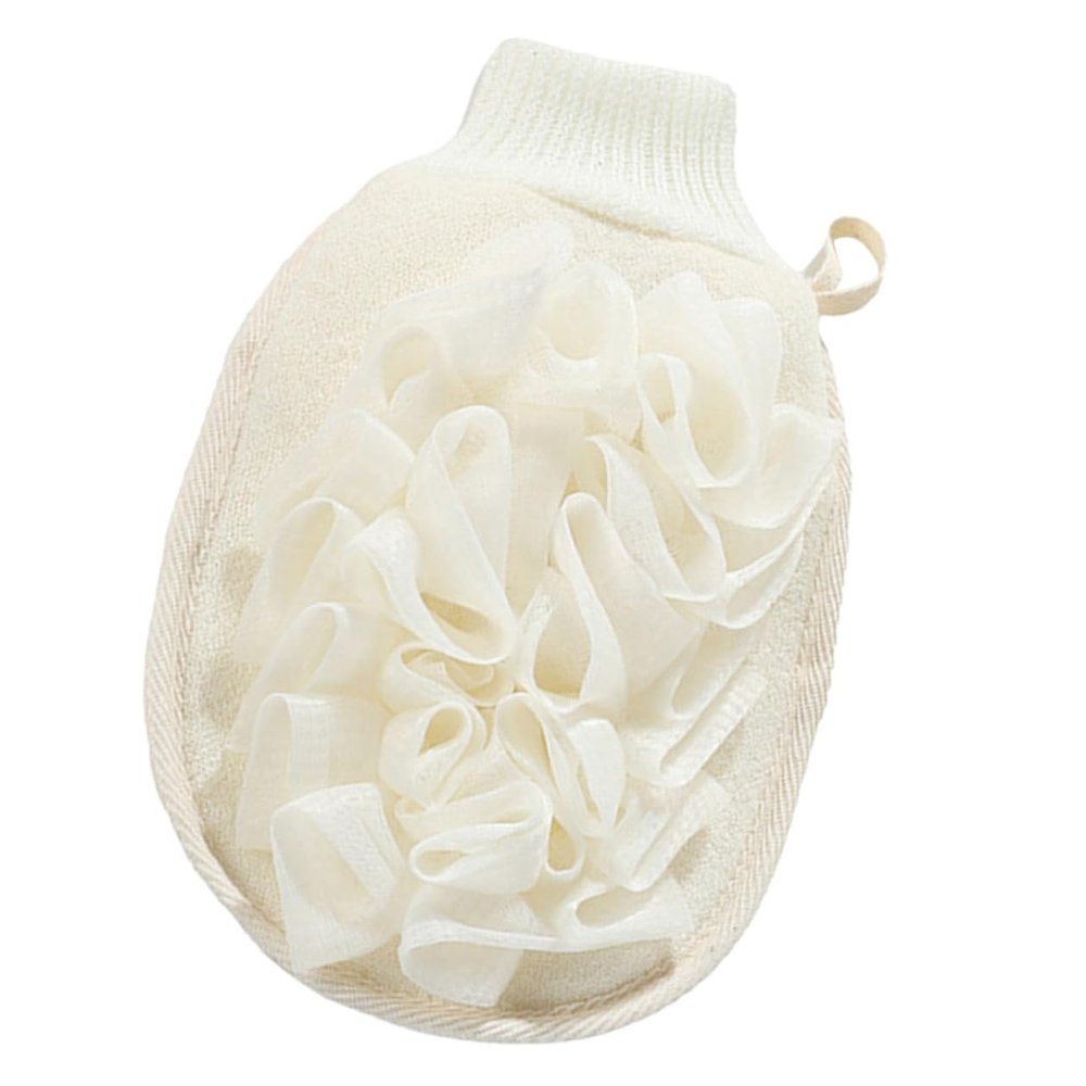 ASAKKURA Double-sided Bath Mitt Skin Scrubbing Glove for Shower Exfoliating and Massage with Flax Material Hanging Design for Quick Drying Gentle Body Scrubber for Bath and Spa Use