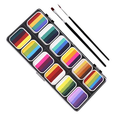 CIMAXIC Color Gradient Face Paint Kit with Brushes Water-soluble Matte Pearl Rainbow Body Paint for Halloween Festivals Cosplay Safe Portable Professional Makeup Palette