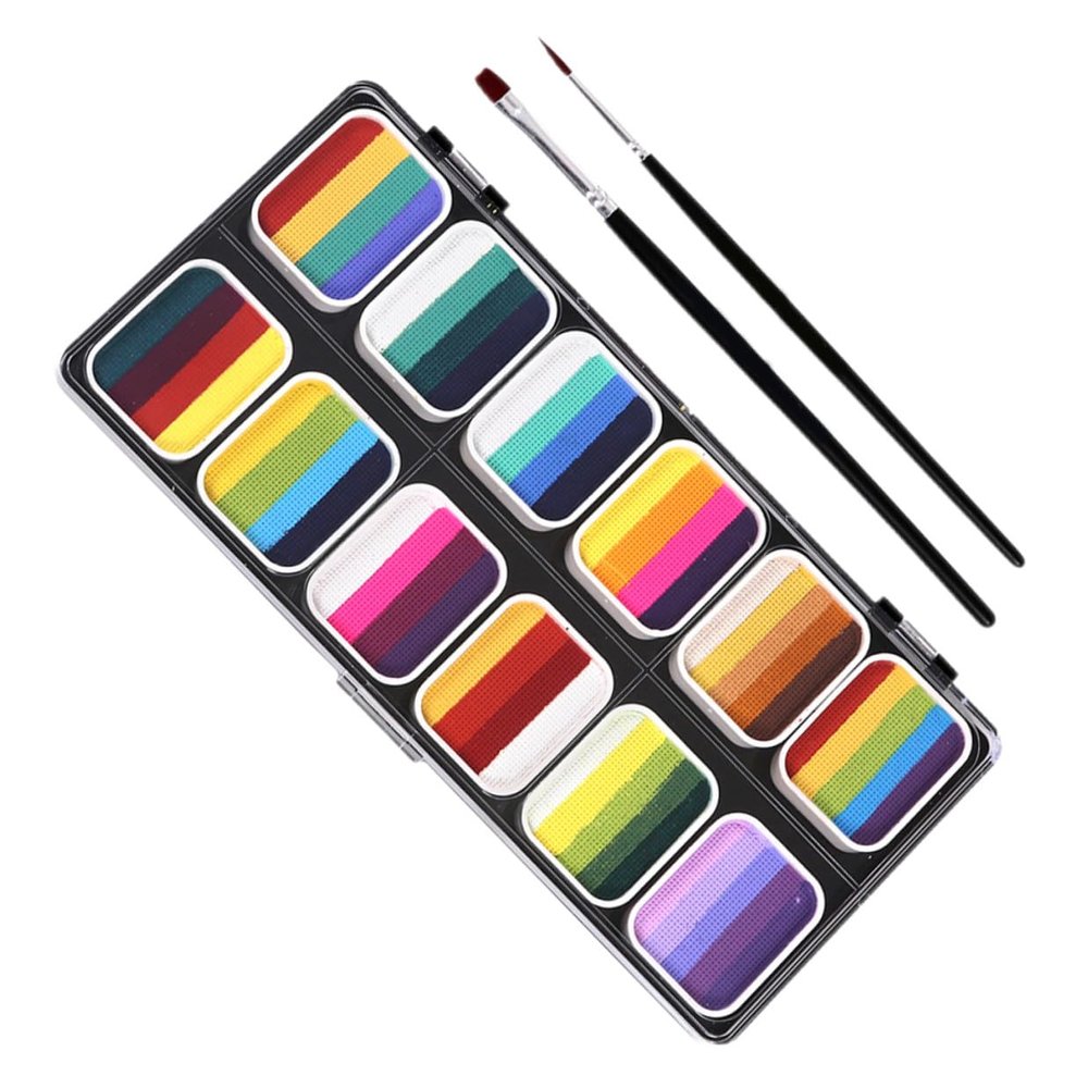 CIMAXIC Color Gradient Face Paint Kit with Brushes Water-soluble Matte Pearl Rainbow Body Paint for Halloween Festivals Cosplay Safe Portable Professional Makeup Palette