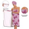 KEEPREAL Women's Spa Towel Wrap Set of 3, Cute Pink Bows Bathrobe Shower Bath Body Wrap with Adjustable Closure#790 view 4
