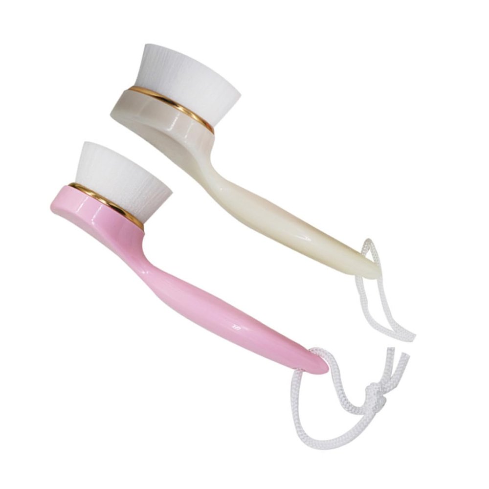 ADOCARN 2Pcs Long Handle Face Exfoliating Brush for Women Soft Dense Bristles Facial Cleaning Tool for Deep Pore Cleansing Makeup and Skin Smoothing Portable Compact Design Beige and Pink