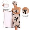 KEEPREAL Women's Spa Towel Wrap Set of 3, Black Bow Bathrobe Shower Bath Body Wrap with Adjustable Closure#193 view 4