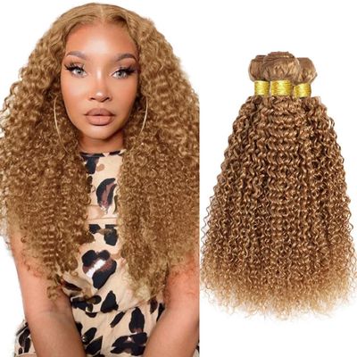 Color 27 Bundles Human Hair Honey Blonde Kinky Curly Bundles 18 20 22 Inch Brazilian Unprocessed Virgin Hair Extensions