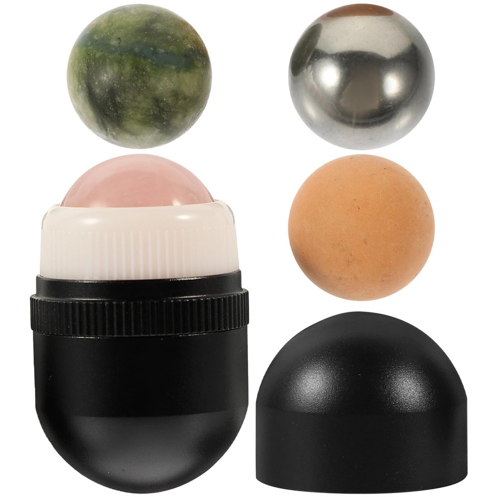 DECORNIJIA Cooling Jade Roller for Face and Neck Massage Metal Casing Massage Ball for Eye Care and Absorption Soothes Puffiness and Enhances Skin Health Gift for Women