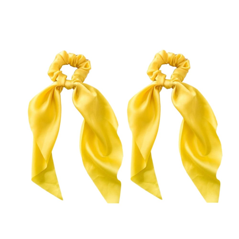 2Pcs Yellow Women Girl Bow Satin Ribbon Ponytail Scarf Hair Tie Rope Scrunchies Elastic Band Hair Scrunchies Bands Elastics and Ties Beauty and Personal Care Hair Care, Hair Accessories