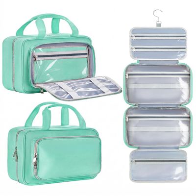 Chakipee Travel Hanging Toiletry Bag for Women - Waterproof Cosmetic Organizer with Clear Window, Lightweight Bathroom Bags for Essentials, Makeup, Shampoo, Toiletries Green,Large