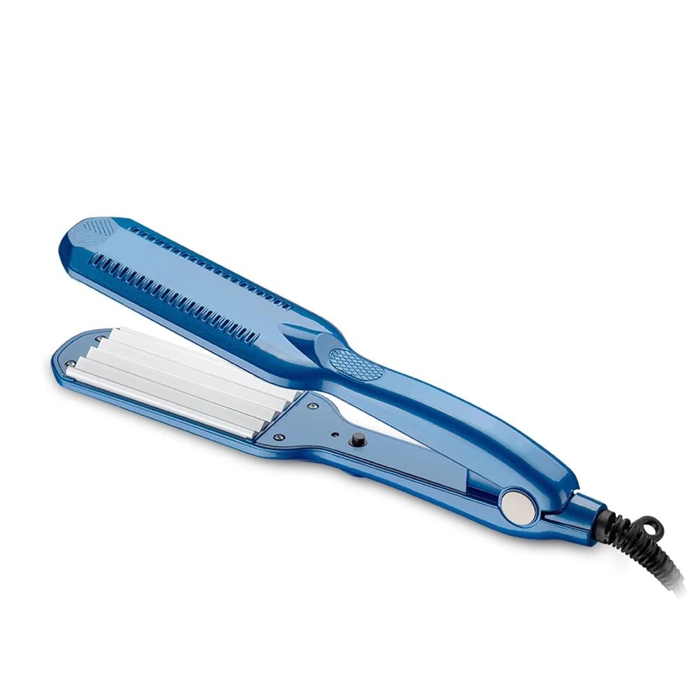 Professional Hair Crimper Curler Dry & Wet Use Corrugated Irons Ceramic Curling Iron with Temperature Control Waving Tool(Blue,US)