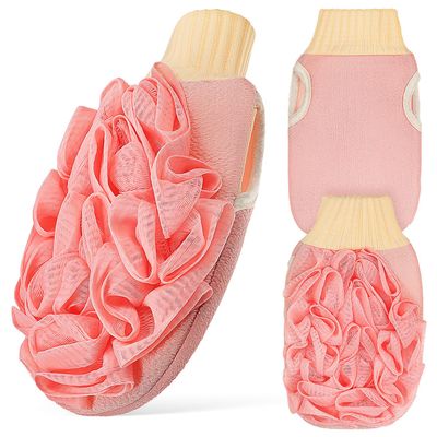 ARTSEWPLY 3Pcs Double-Sided Exfoliating Bath Gloves Deep Skin Scrubber for Men and Women with Fine Mesh Sponge for Shower Spa Dead Skin Removal and Smooth Glowing