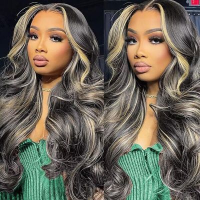 13x6 Balayage Highlight Lace Front Wig Human Hair 13x6 HD Lace Front Wigs Human Hair Pre Plucked Ombre Body Wave Wig 200% Density FB/27 Colored Frontal Wigs Glueless Wigs for Women 26 Inch