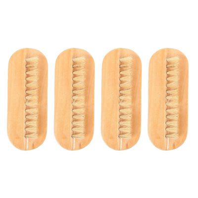 CIMAXIC 4Pcs Double-sided Wooden Nail Cleaning Brush with Natural Boar Bristles Comfortable Scrubbing Manicure and Pedicure Tool for Fingernail and Toenail Care Random Color